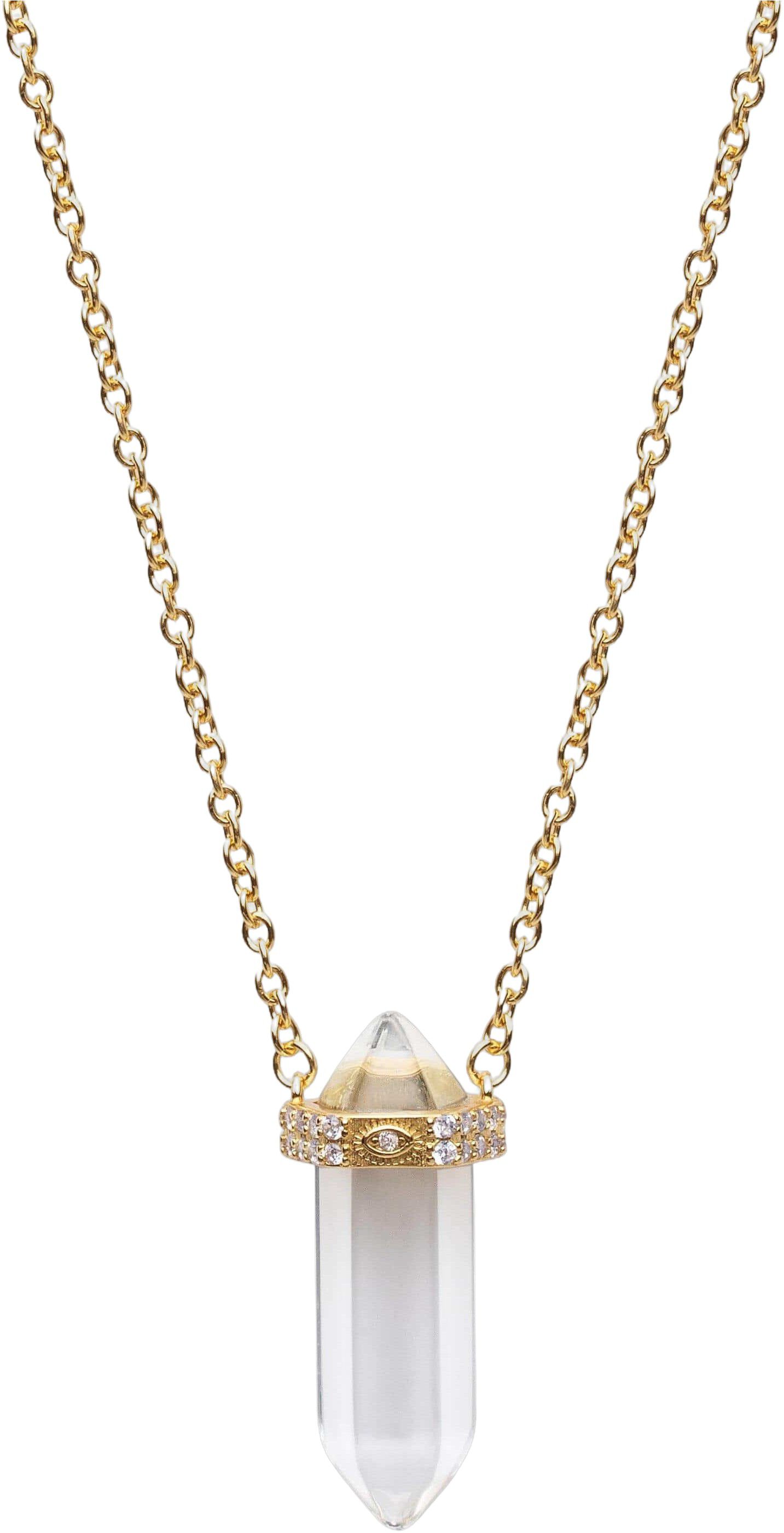 Women's Sterling Silver Clear Quartz Crystal Necklace with E