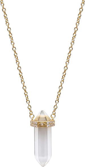 Women's Sterling Silver Clear Quartz Crystal Necklace with E