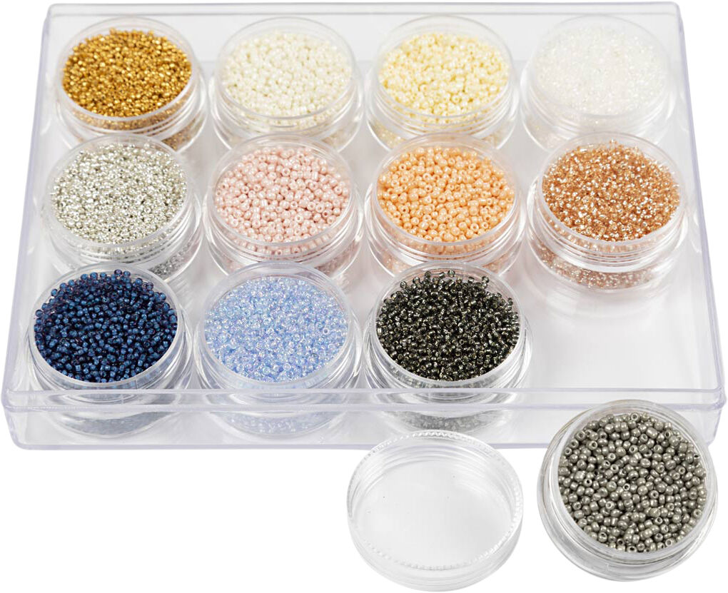 Rocaiperler, diam. 1,7 mm, str. 15/0 , hulstr. 0,5-0,8 mm.