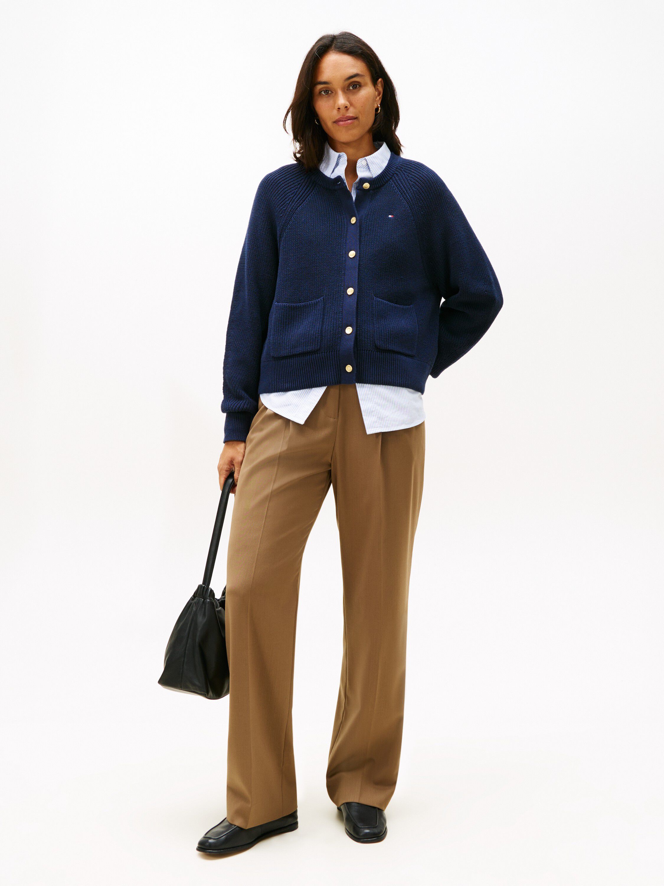 Gold-Tone Button Relaxed Cardigan