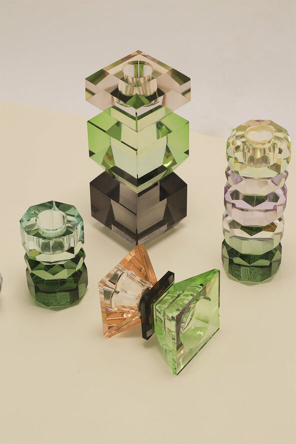 Krystal stage, fersken/grøn/røg, 13x6x6 cm