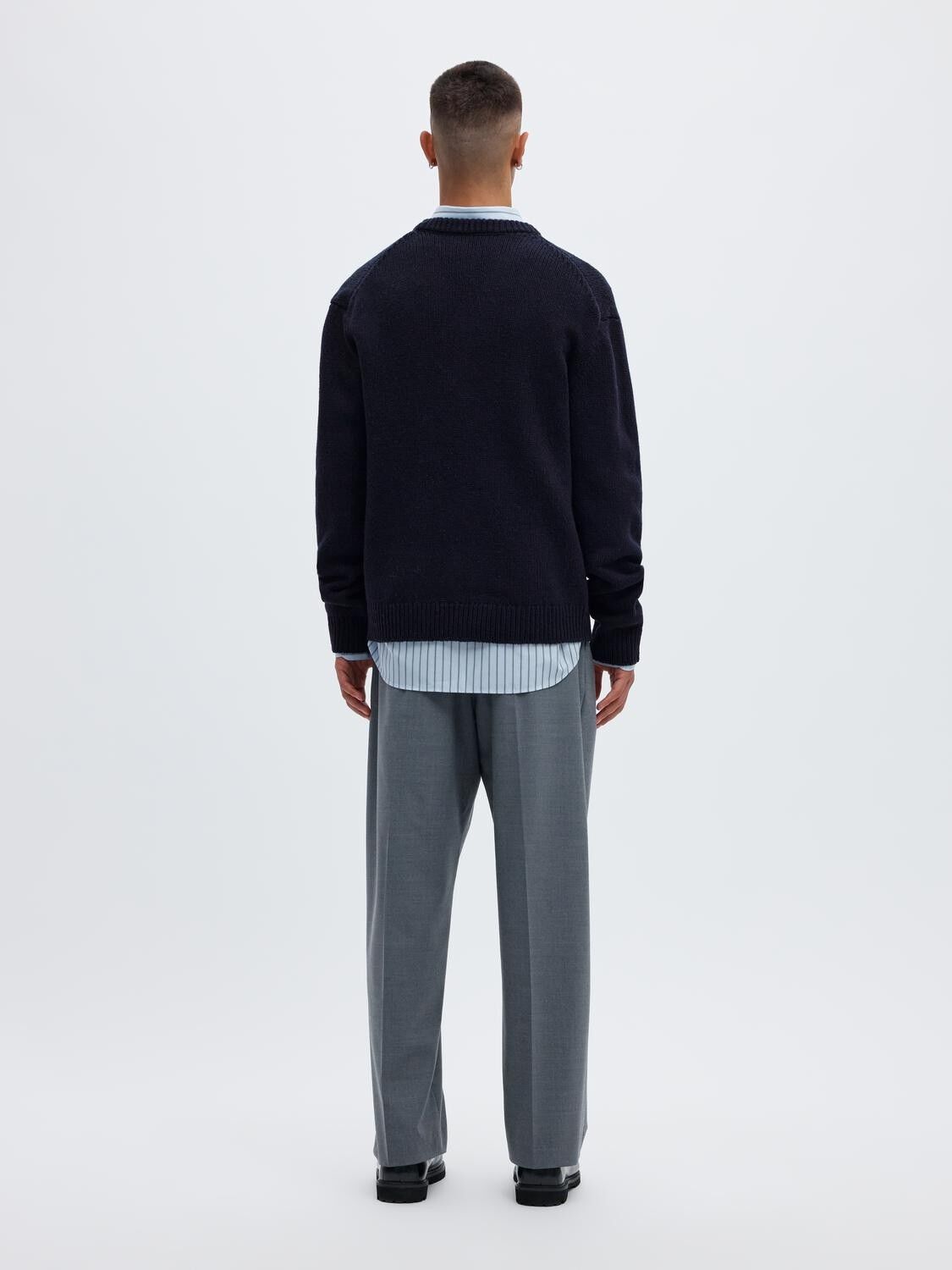 Anred Ls Knit Wool V-Neck