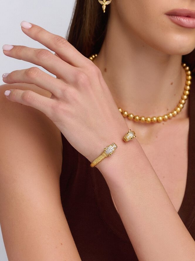 Women's CZ Panther Bangle in Gold