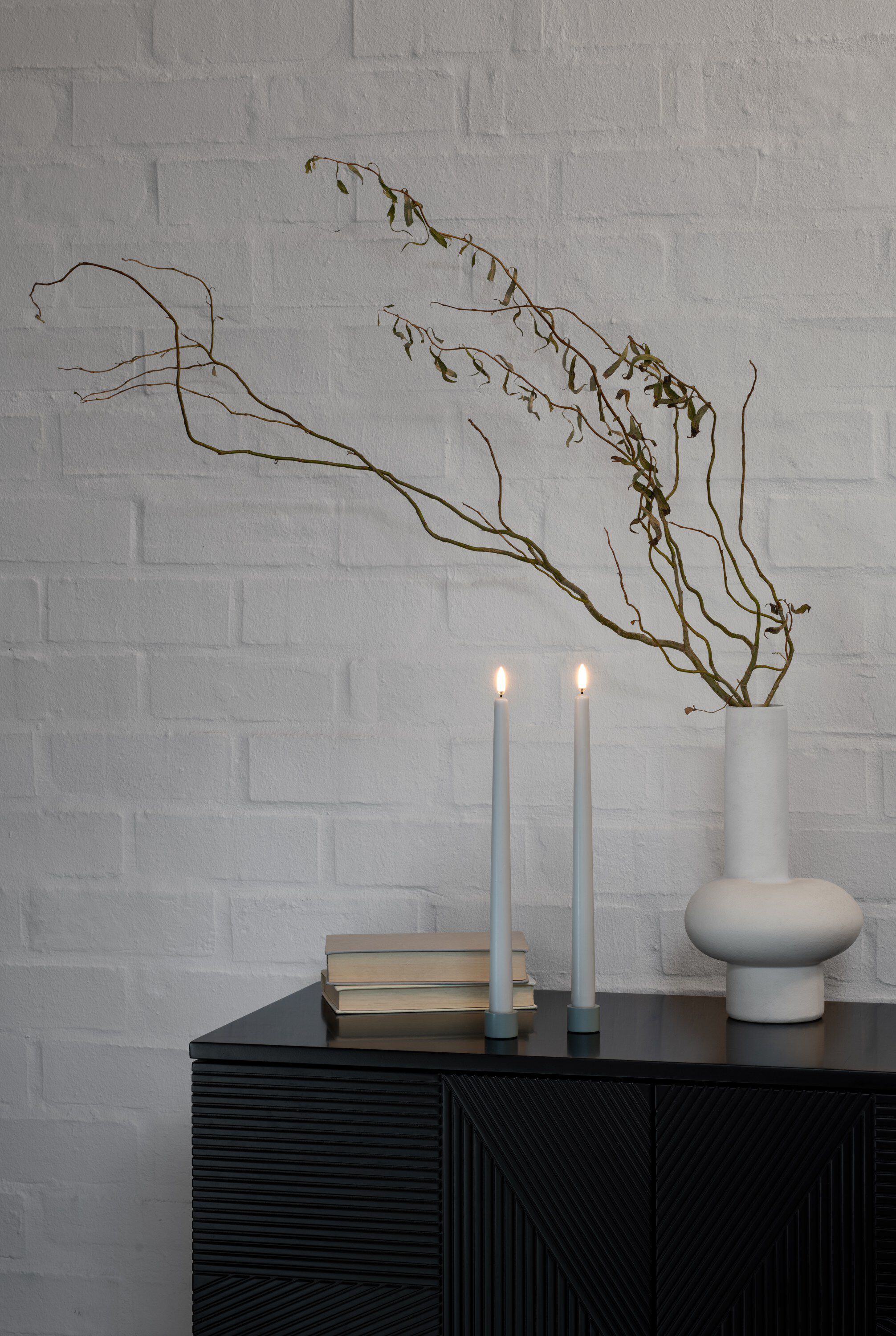 LED slim taper candle, Oyster Grey, Smooth, 2-pack, 2,3x32 cm