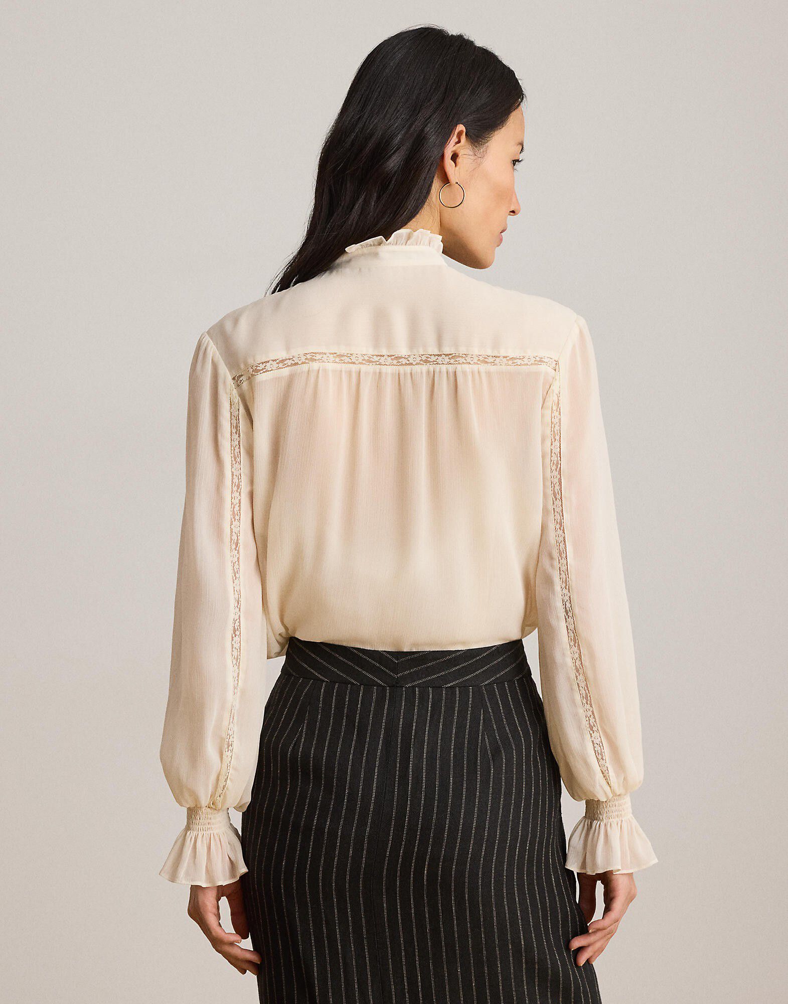 Lace-Trim Crinkle Georgette Blouse