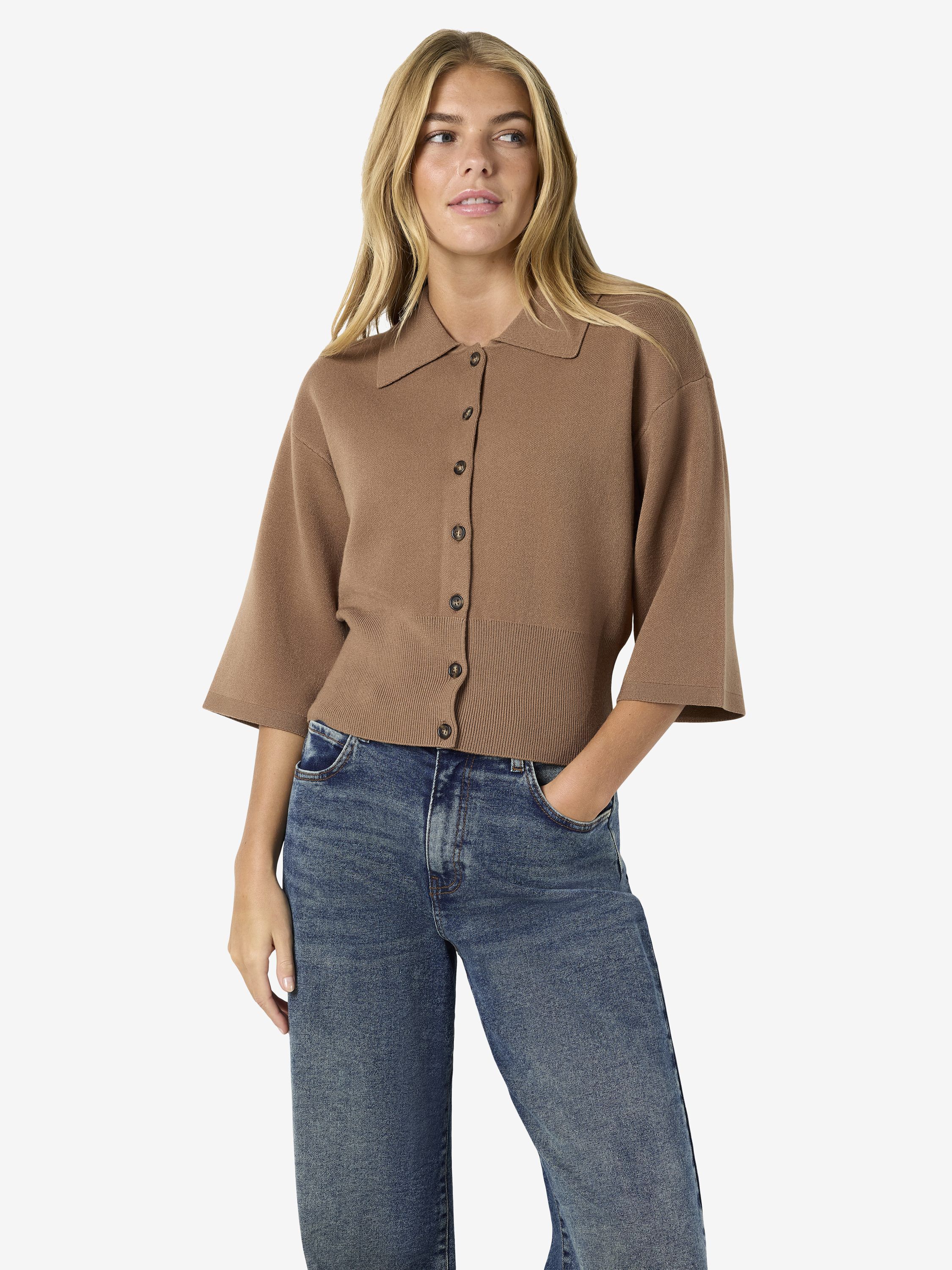 Nmshyla 3/4 Sleeve Knit Polo Cardigan