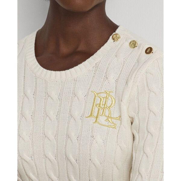 Button-Trim Cable-Knit Cotton Sweater