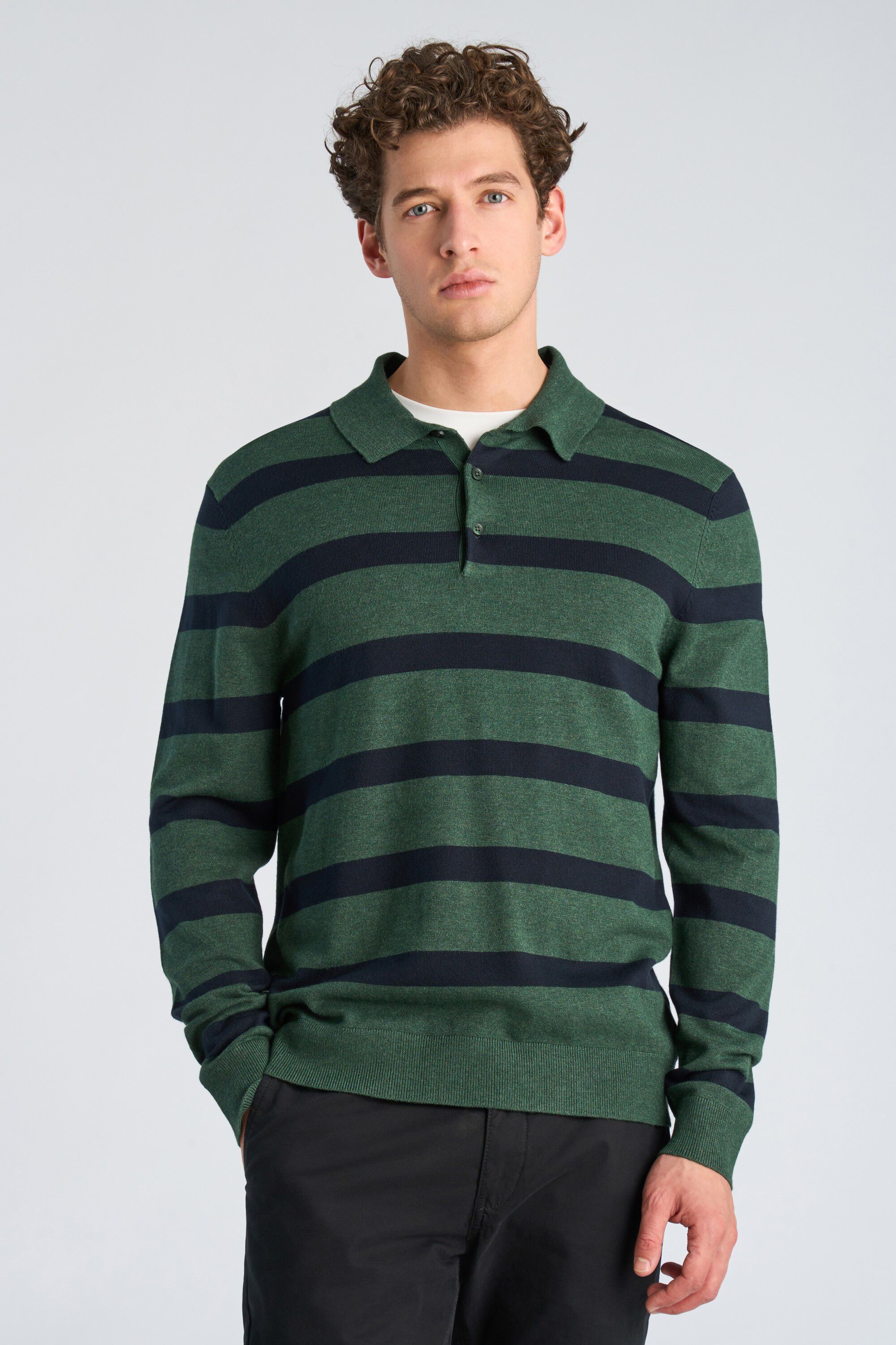 Ecovero striped L/S polo