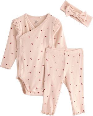 3-delat set i ribbad trikå med omlo