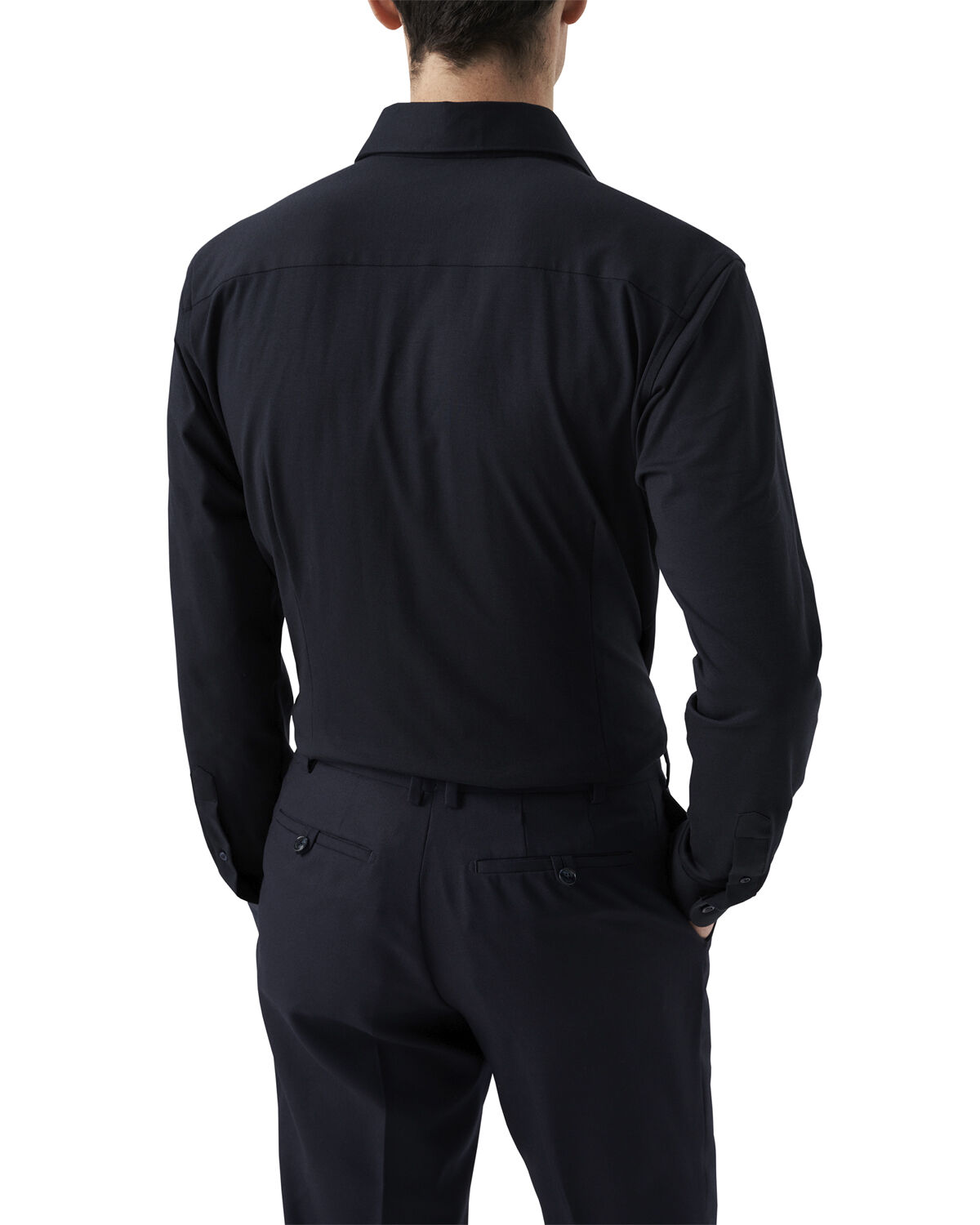 Slim Fit Navy Blue Solid Four-Flex Stretch Shirt