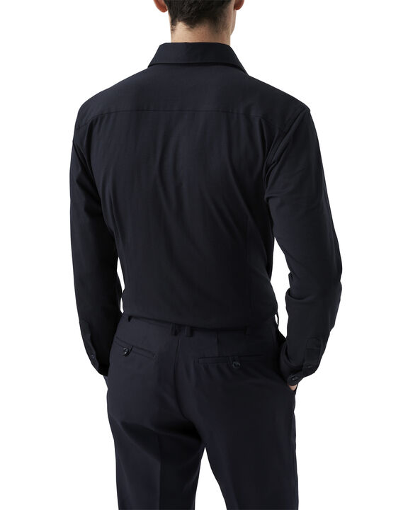 Slim Fit Navy Blue Solid Four-Flex Stretch Shirt