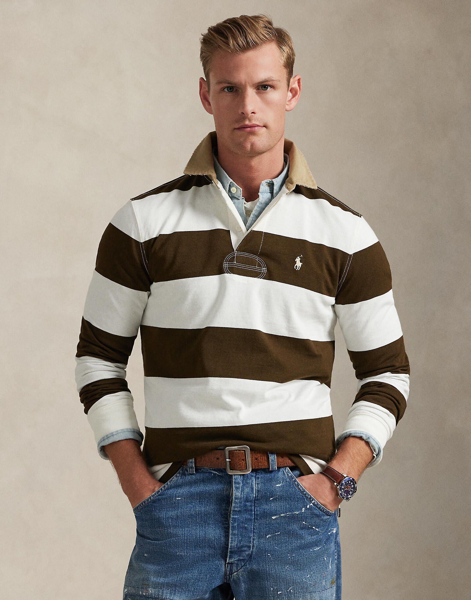 Classic Fit Khaki-Collar Rugby Shirt
