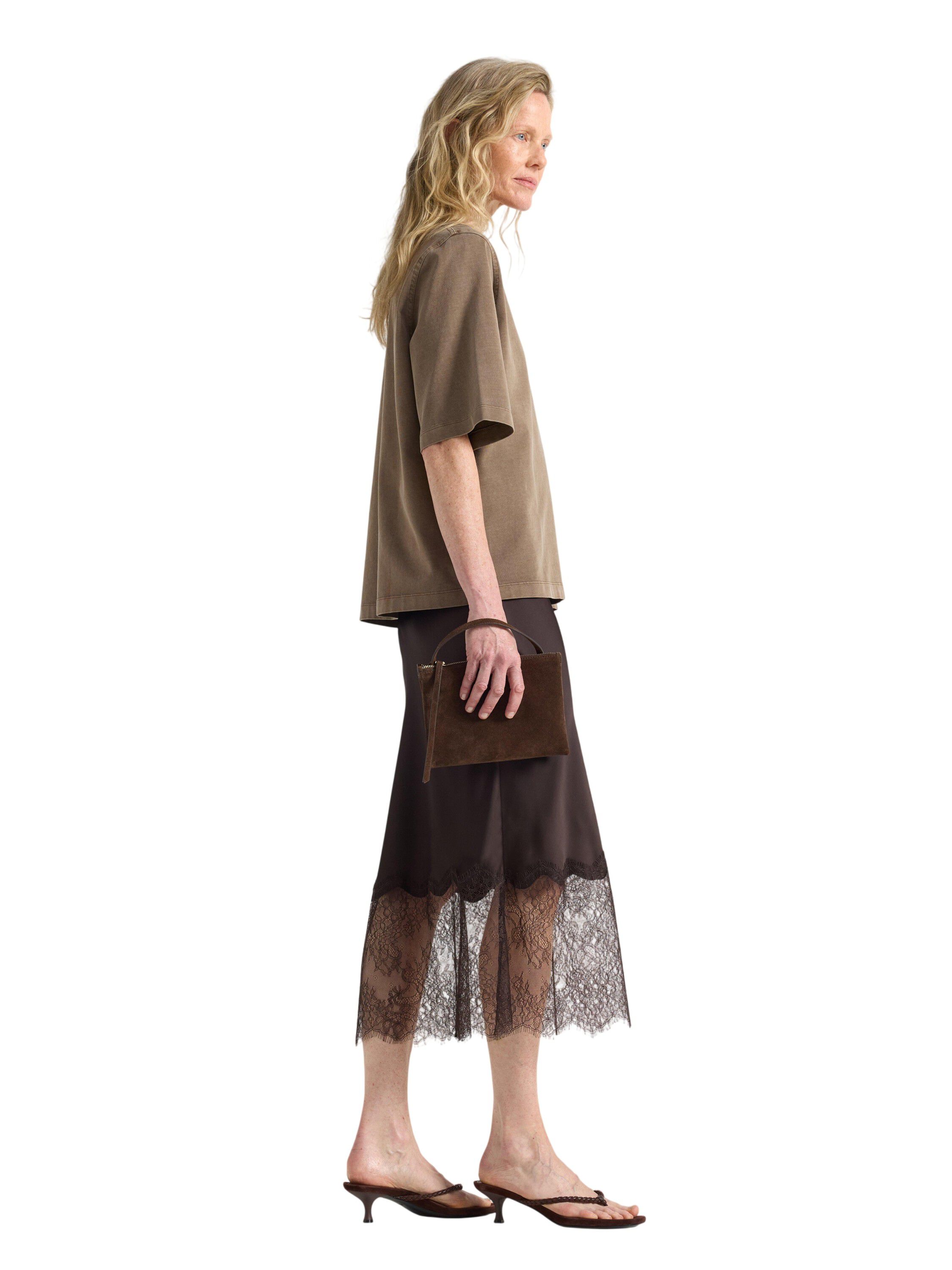 Midi skirt in satin with lace detai