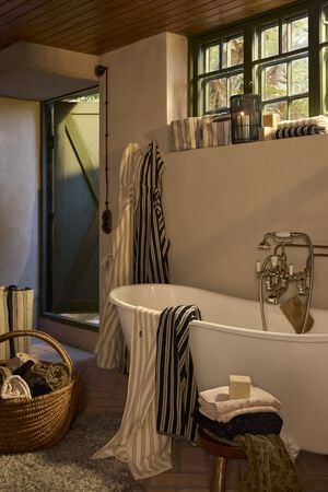 Striped Terry Towel Blackish Navy/Lt Beige