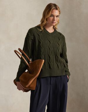 Cable-Knit Wool-Cashmere V-Neck Sweater