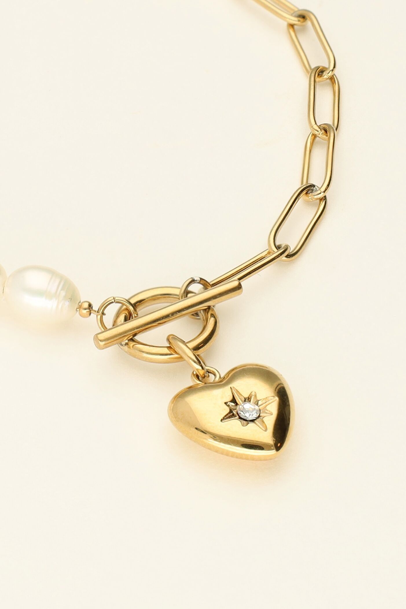 Bracelet chain pearls heart charm