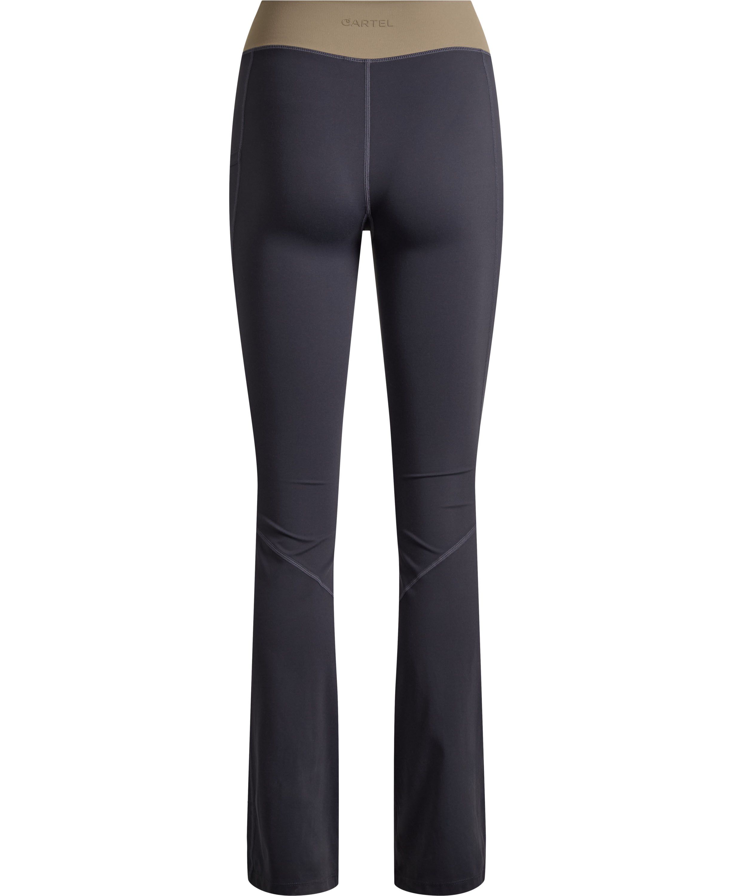 Rise h&oslash;jtaljet flared leggings med lomme - Charcoal
