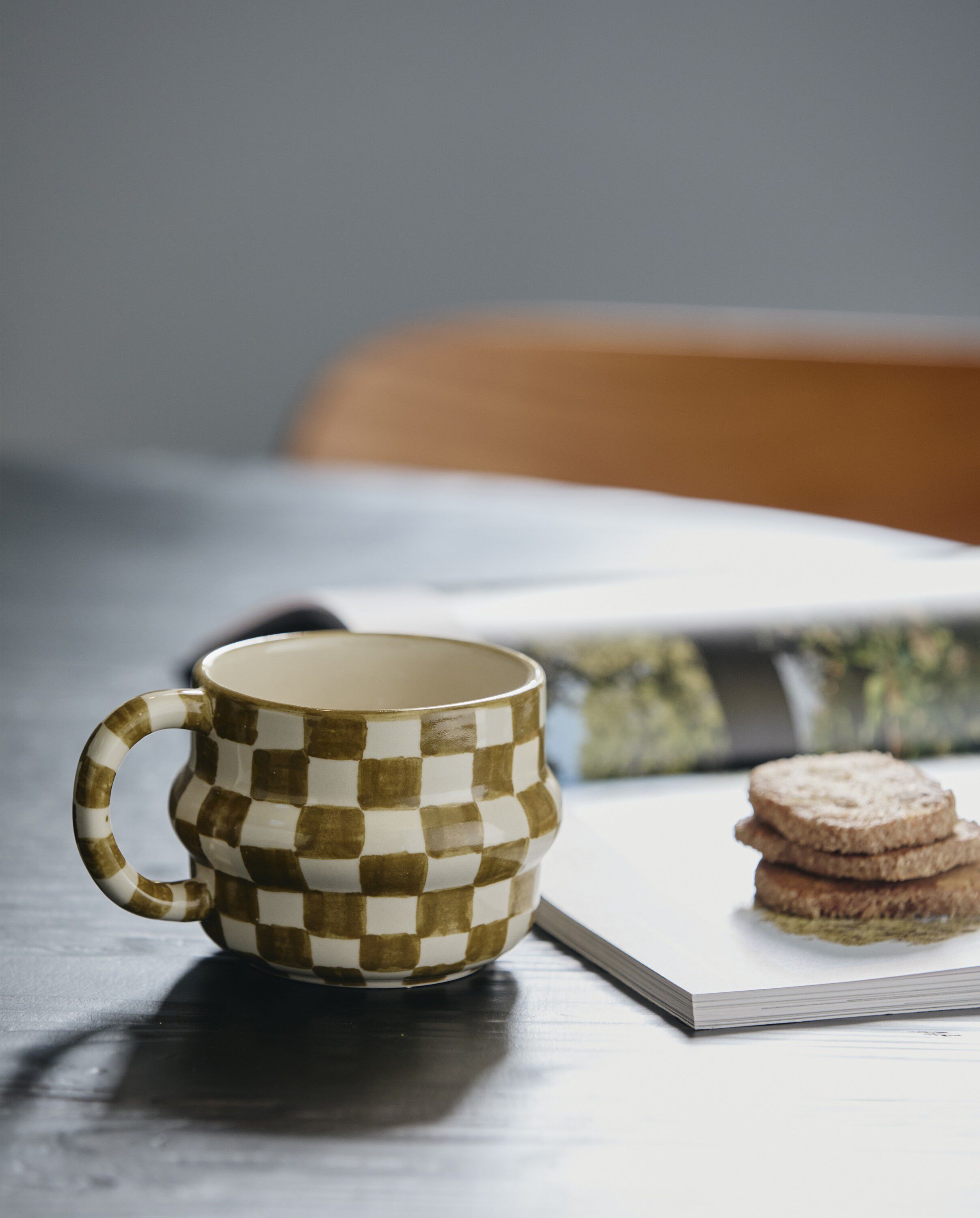 YSIA cup, check - green/ivory