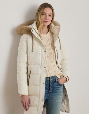 Faux-Fur-Trim Hooded Down Coat