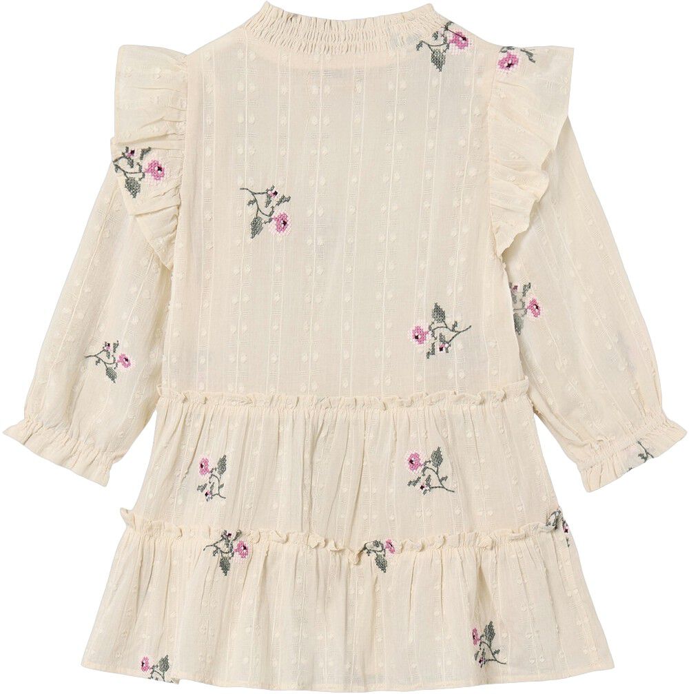 DOBBY LS ROSE EMBR DRESS