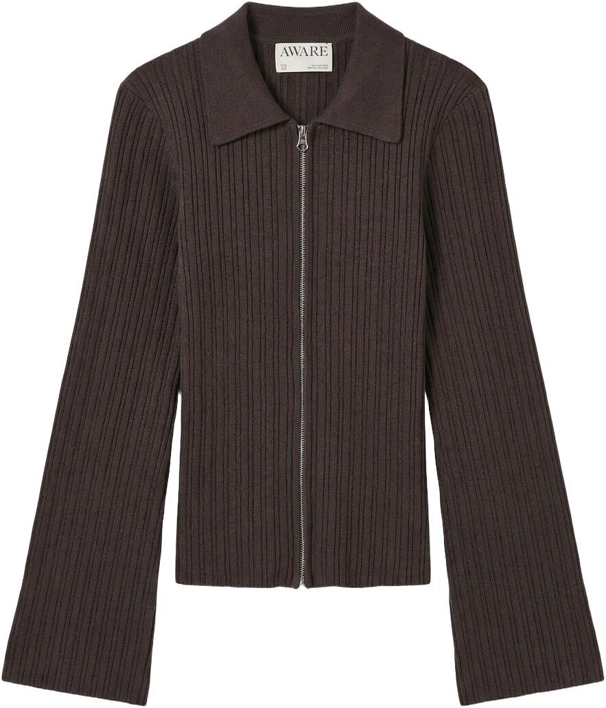 Awhanna Ls Zip Rib Knit Cardigan