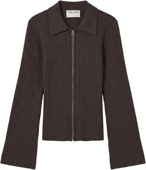 AWHANNA LS ZIP RIB KNIT CARDIGAN