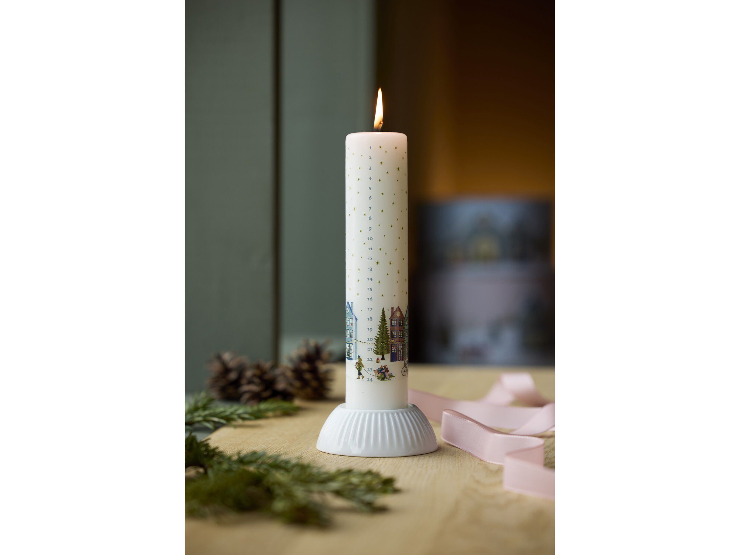 Kalenderstake Vinter 10 x 3,5 cm Hvit Porselen