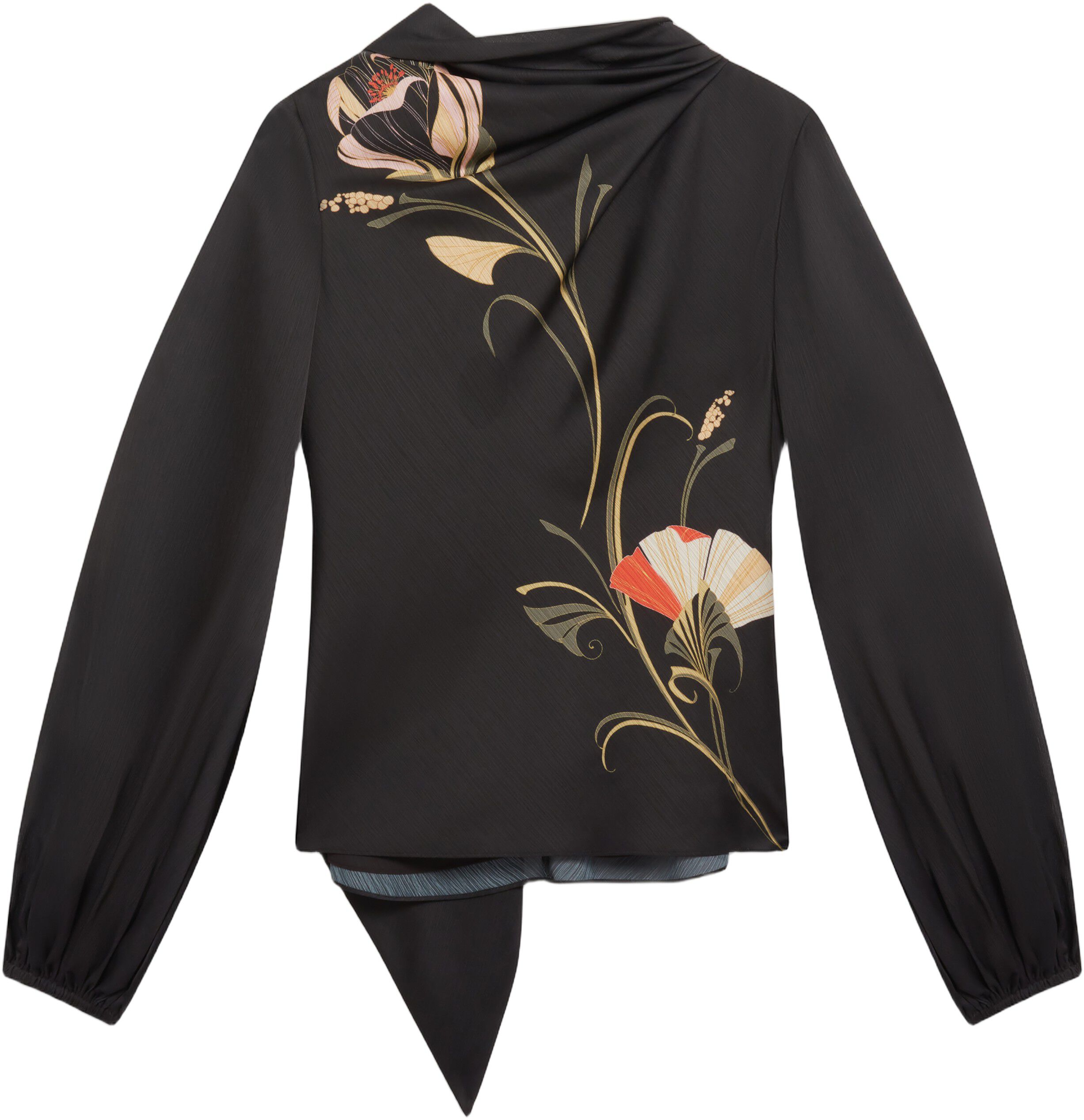 ORTUGA Neck Tie Printed Long Sleeve