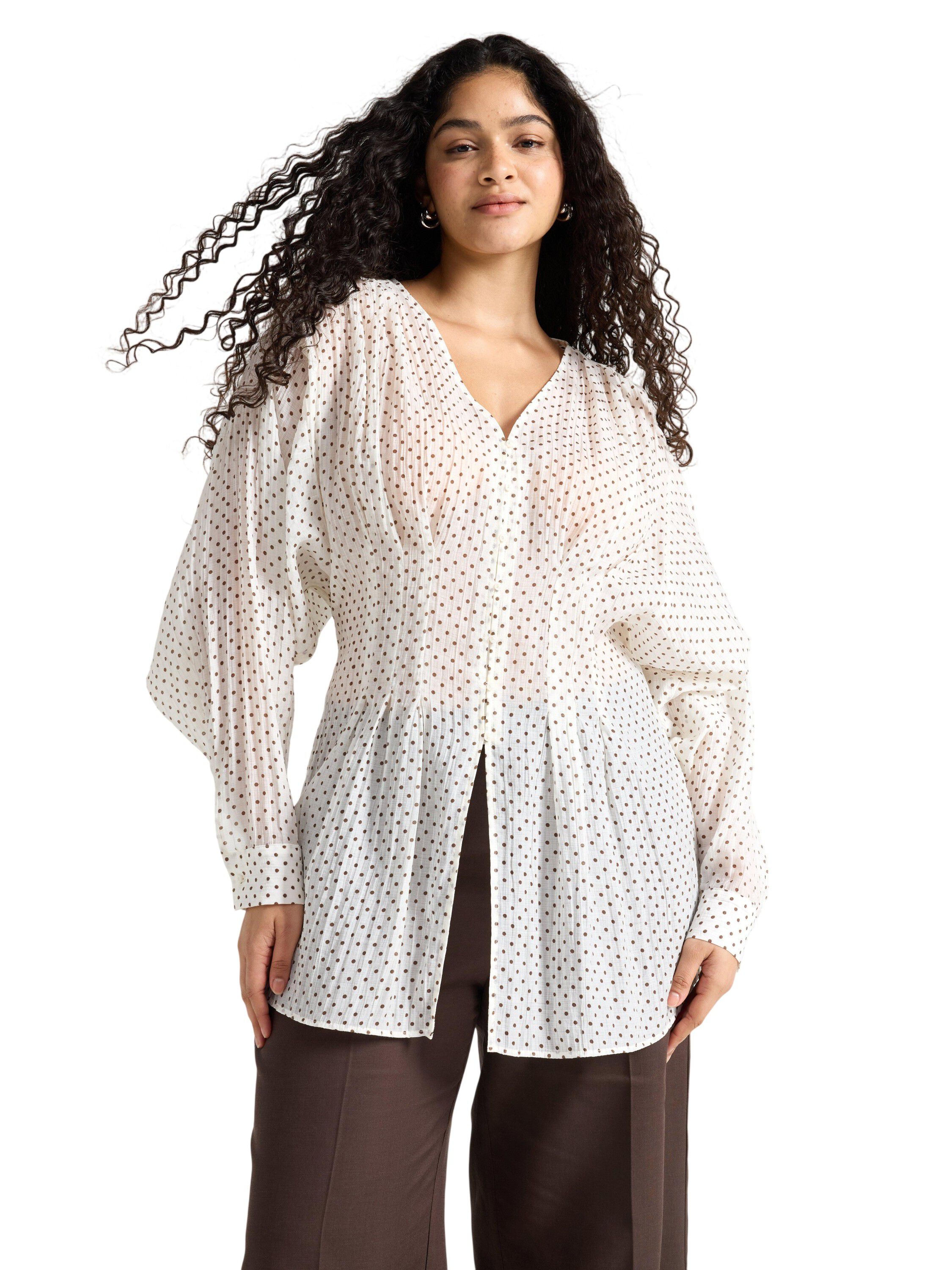 Flowy blouse with long sleeves, v-n