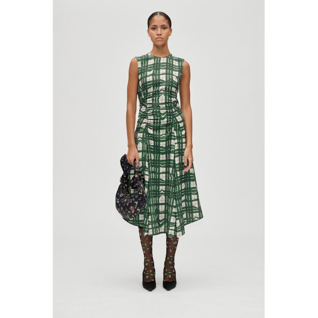 2429 Checkered Cady, Sleeveless Gathered Midi Dress
