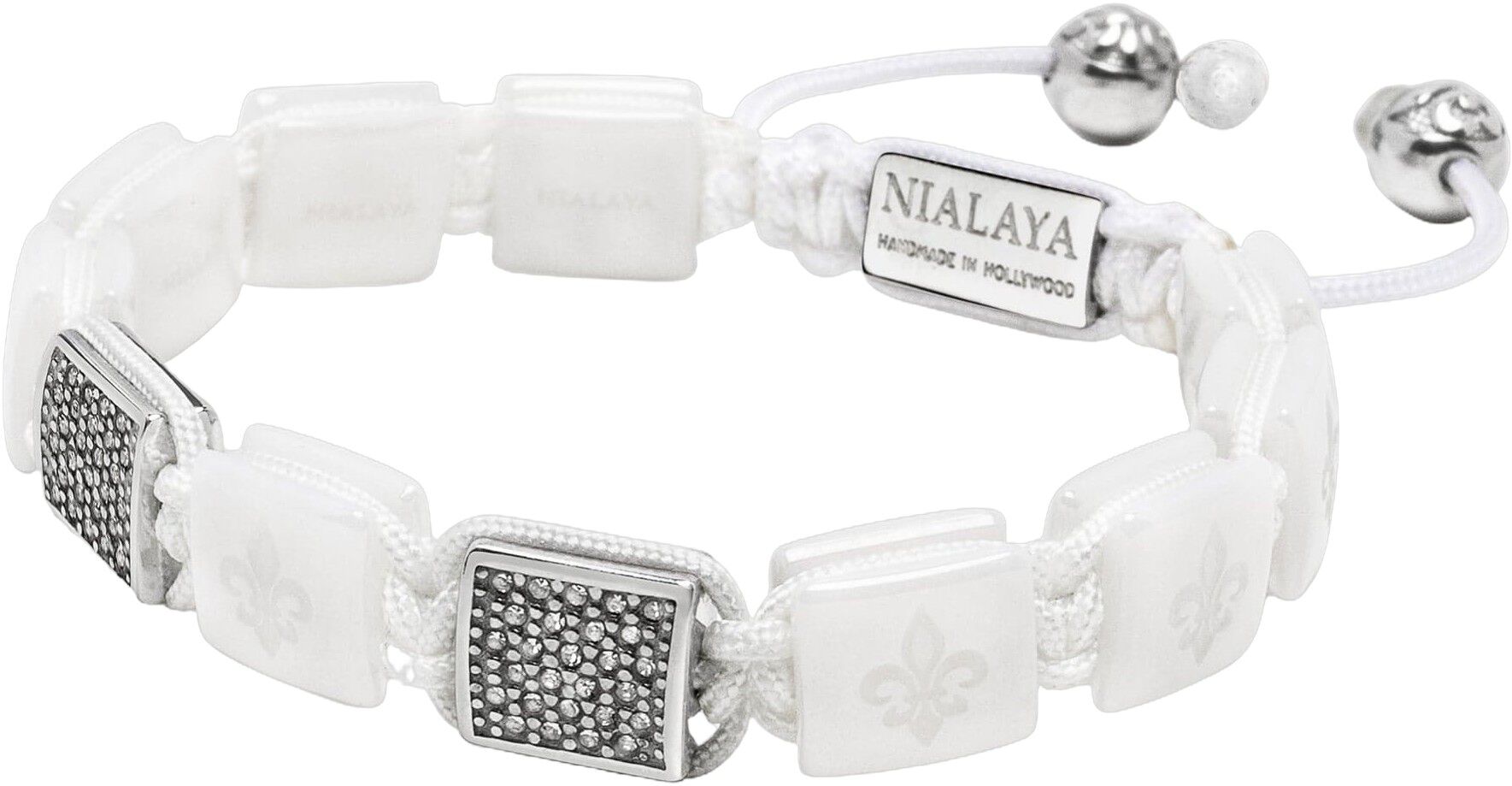 Women's White Ceramic Flatbead Bracelet with Silver CZ
