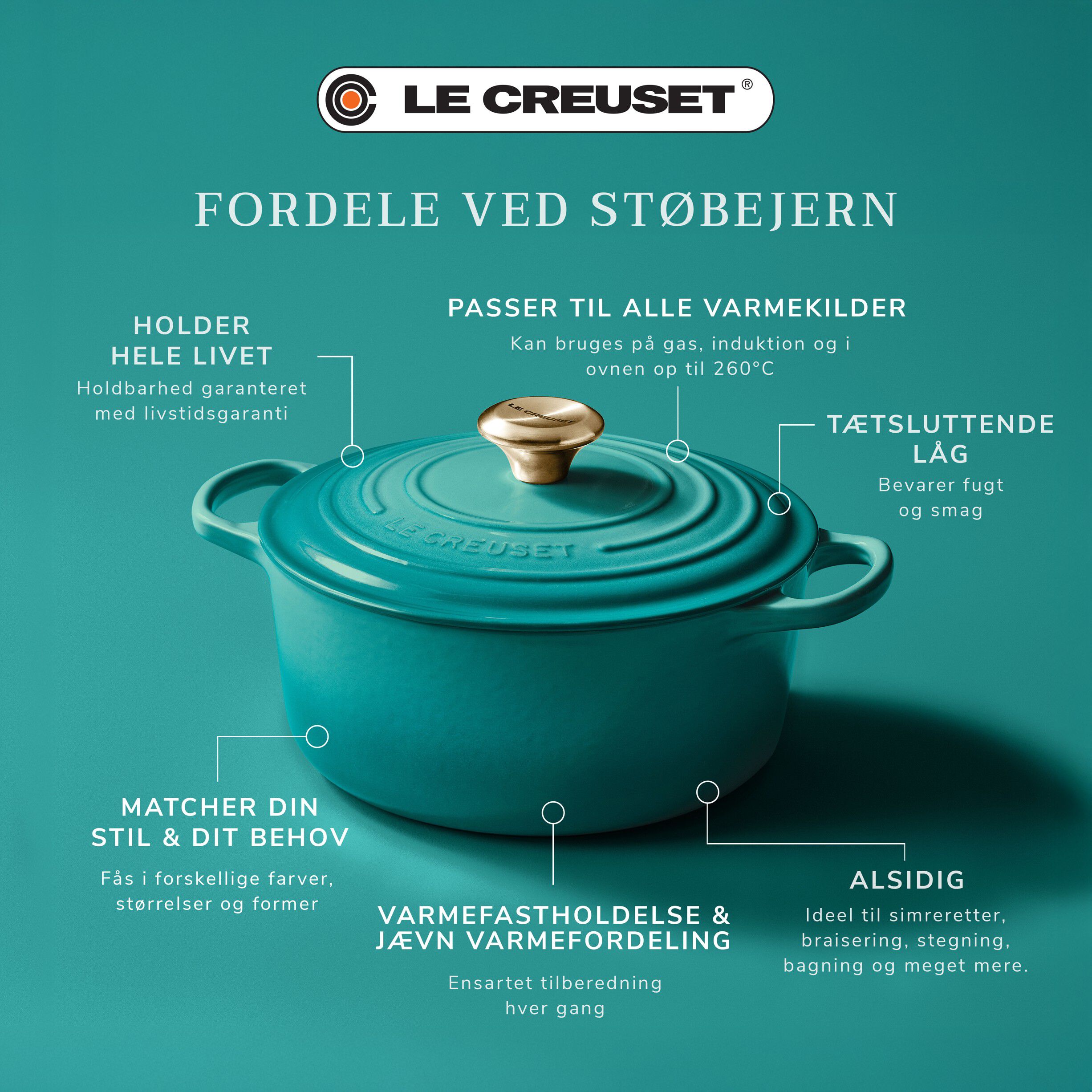 Le Creuset Signature st&oslash;bejern rund gryde 26cm Bleu Riviera