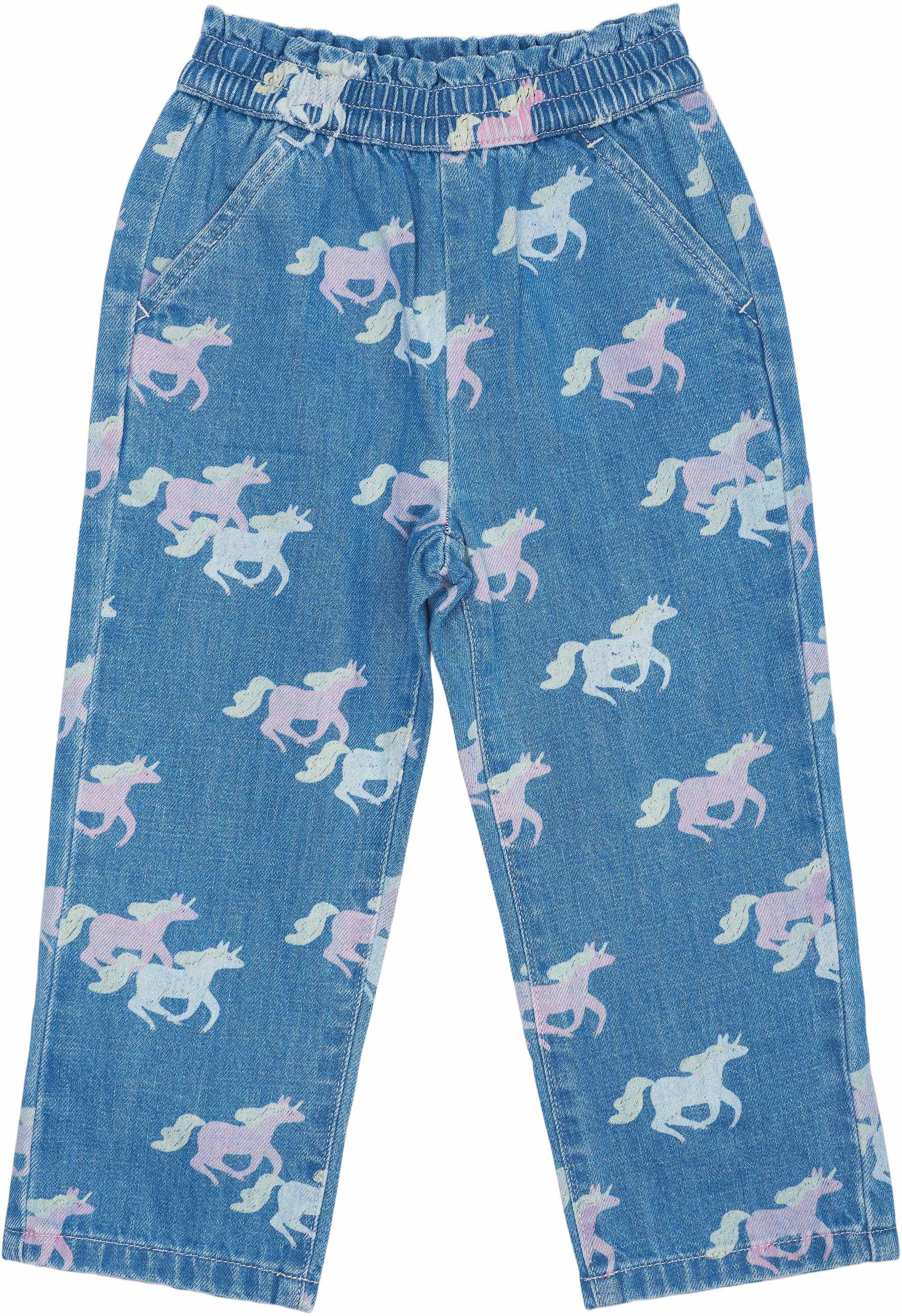 ORGANIC PANTS W. FRILL WAIST & UNICORN PRINT
