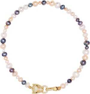 Women's Multi-Colored Pearl Choker with Gold Panther Head