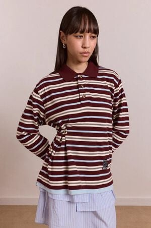 NOAH CINCH LAYERED RUGBY - CHOC STRIPE
