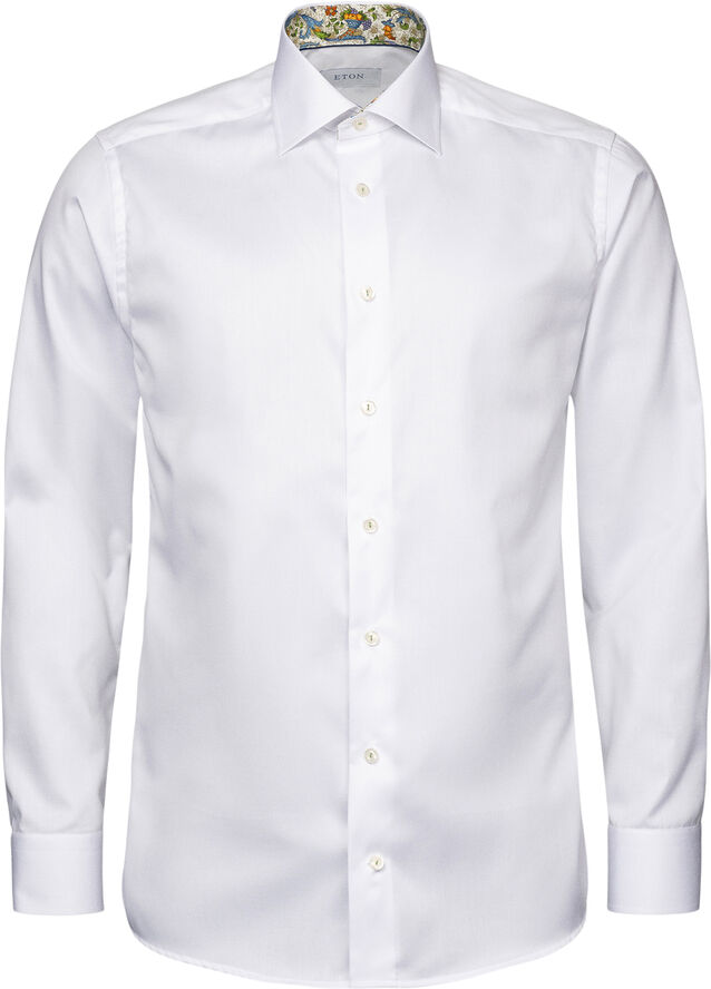 Slim Fit White Floral Effect Signature Twill Shirt