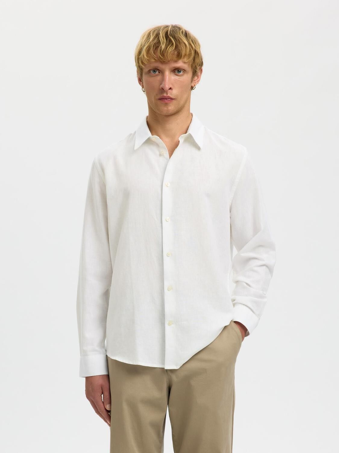 Slhregclay Linenblend Ls Shirt Cla Noos