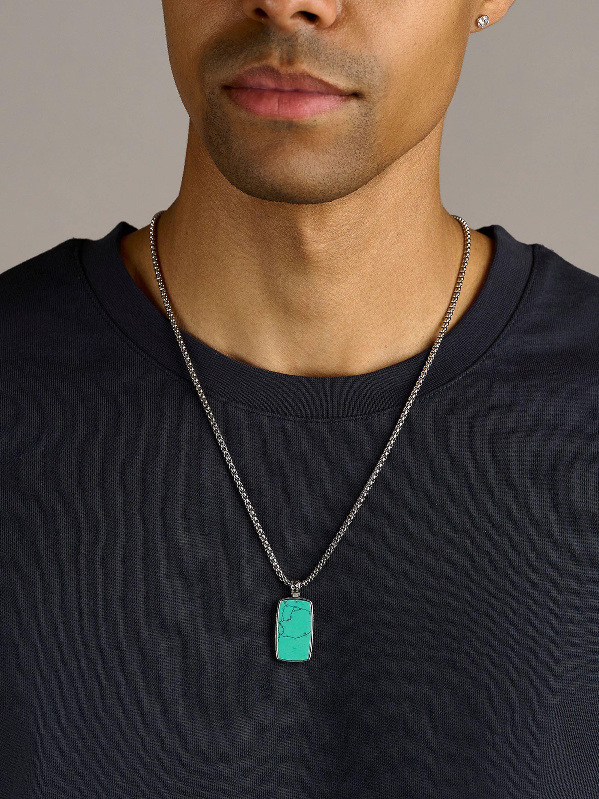 Turquoise Dog Tag Necklace in Silver