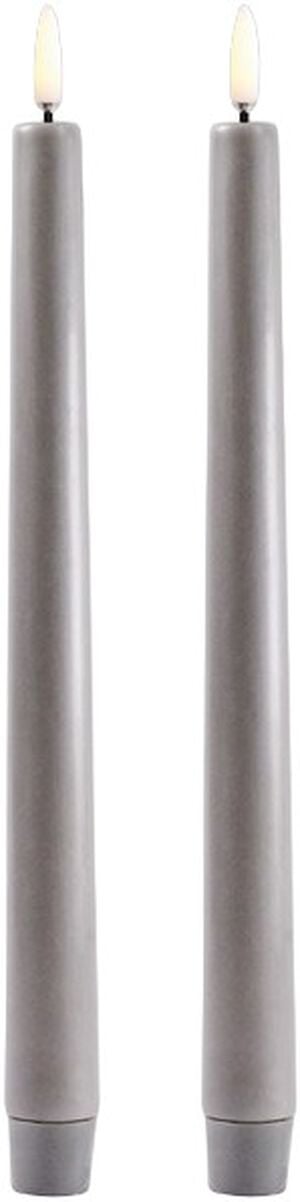 LED taper candle, Grey, Smooth, 2-pack, 2,3x25 cm (6/24)