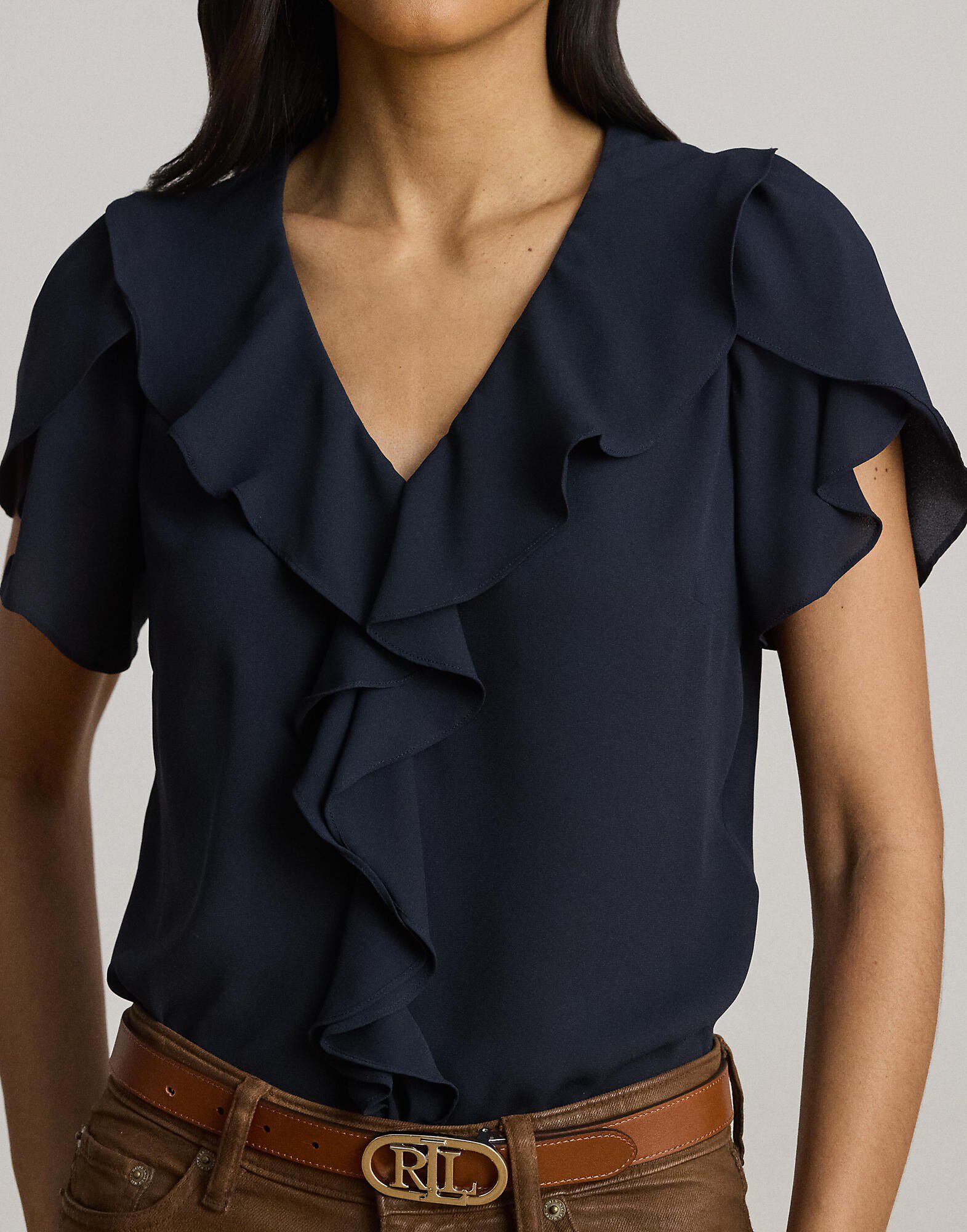 Ruffle-Trim Georgette Blouse