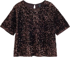 Short-sleeved top with velvet and s