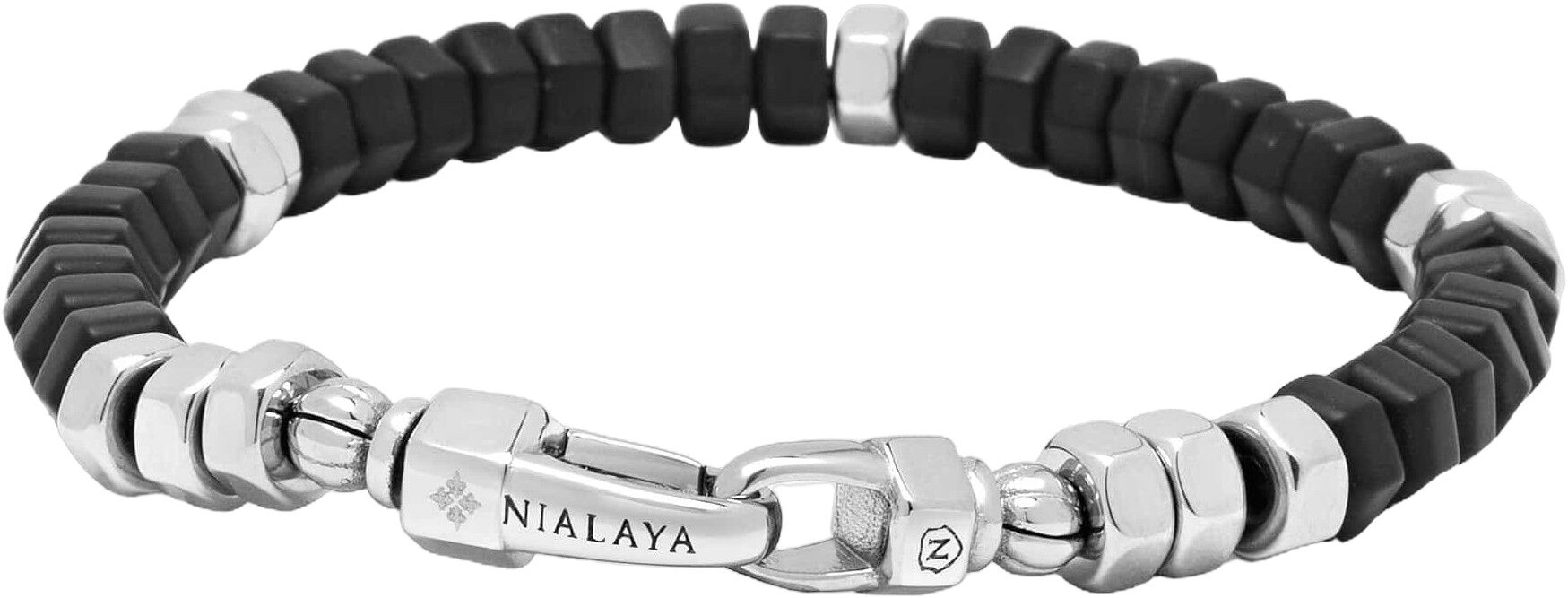 Men's Hexagon Beaded Bracelet with Black Onyx and Silver