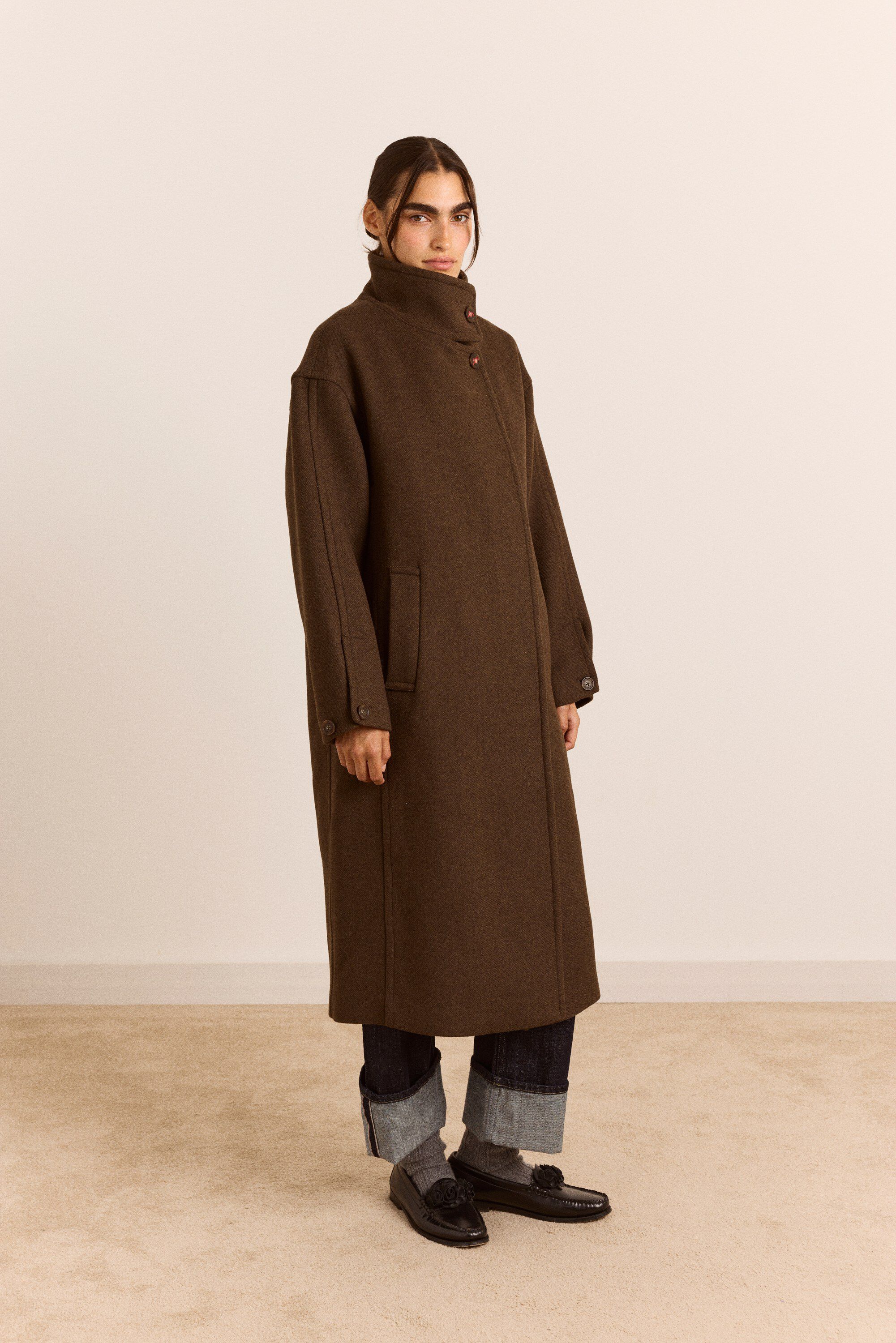 AGNES WOOL COAT- CHOCOLATE