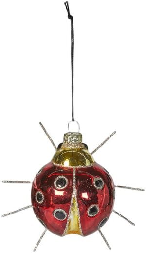 Julekugle mariehøne 9x4x9cm glas