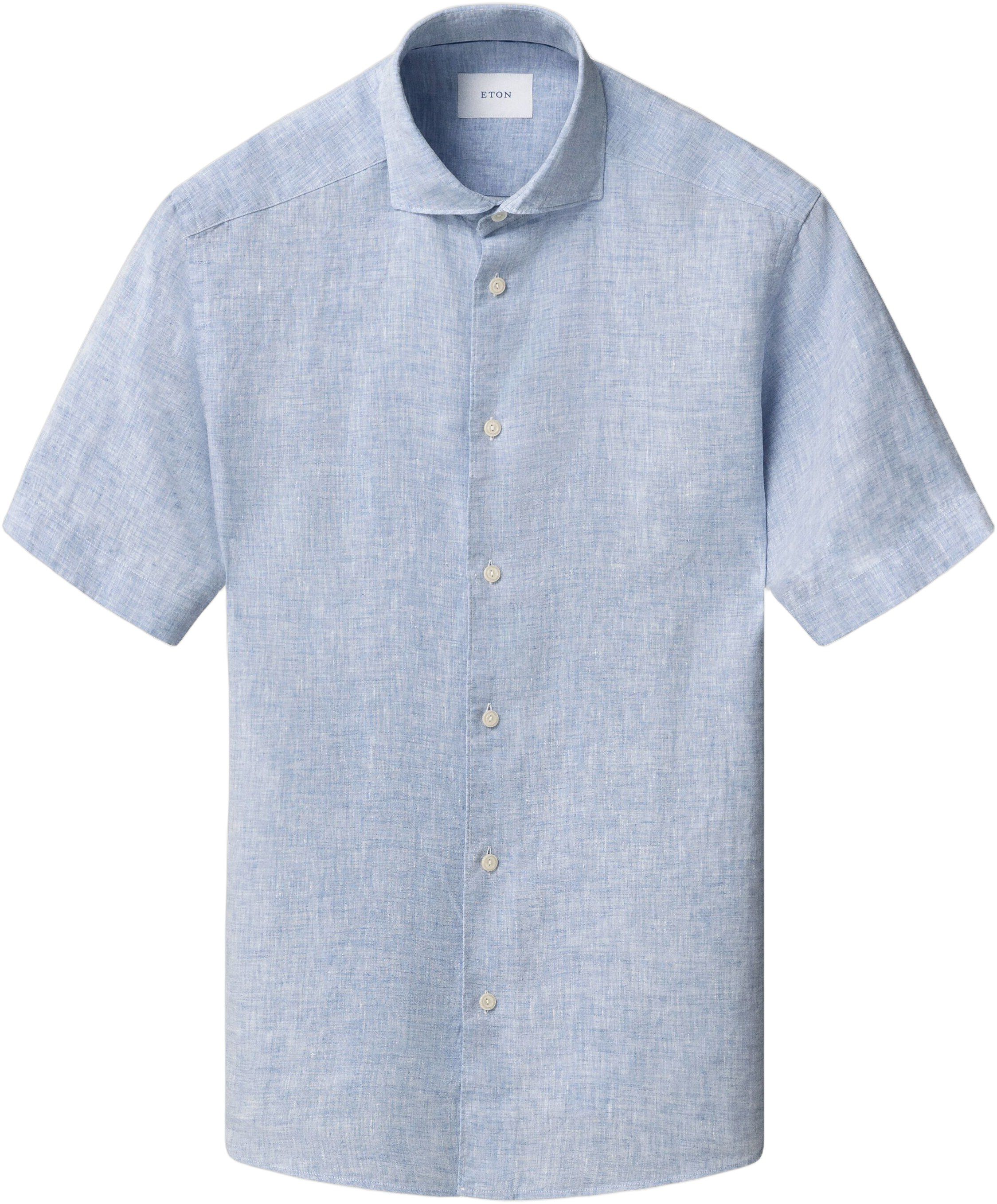 Regular Fit Light blue Solid Short Sleeve Linen Shirt
