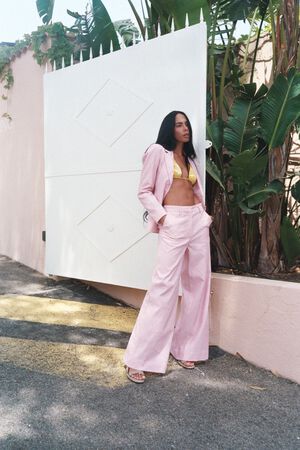 Striped tailoring wide leg pants -