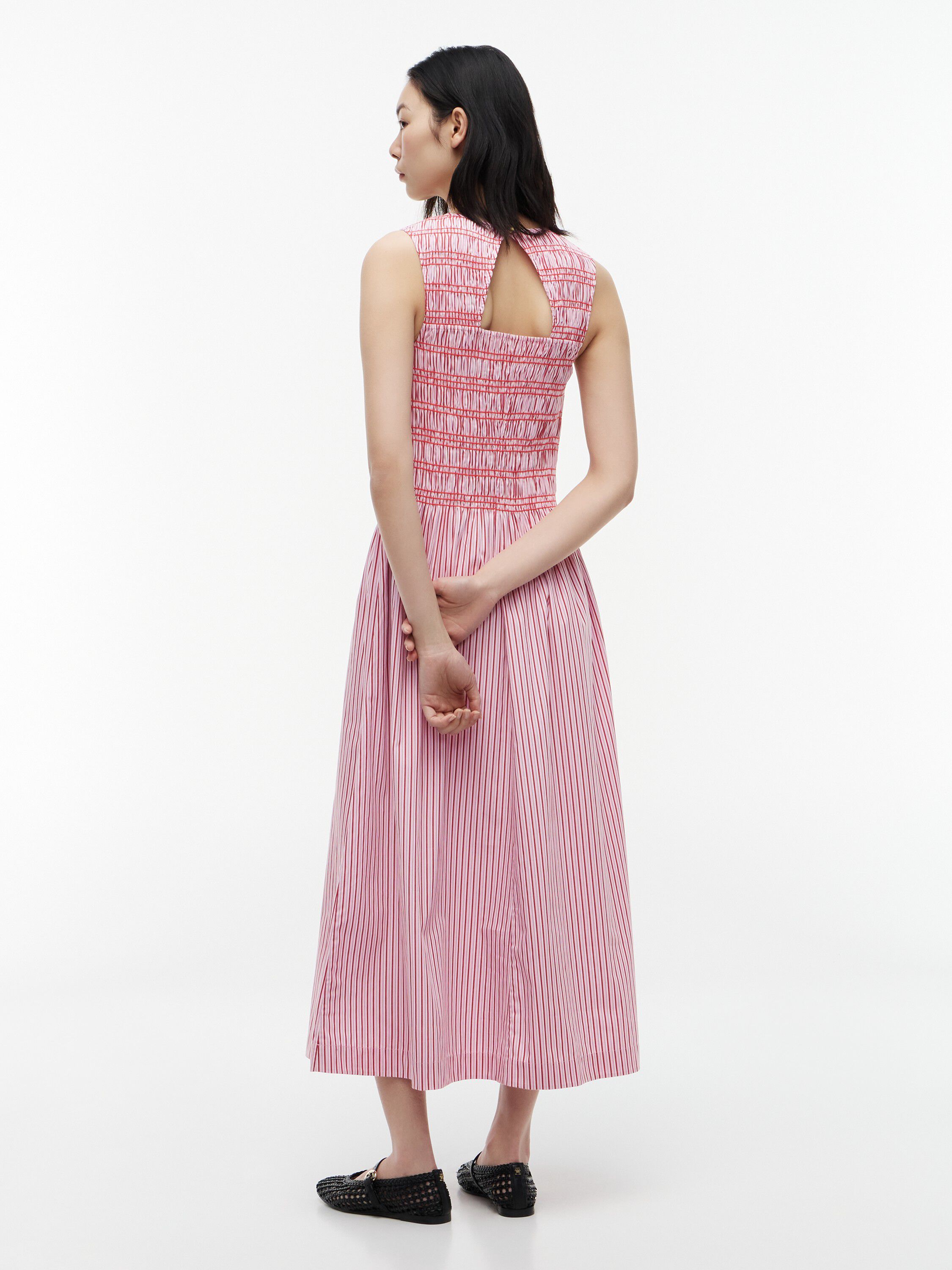 SMOCKING STRIPE NS MIDI DRESS