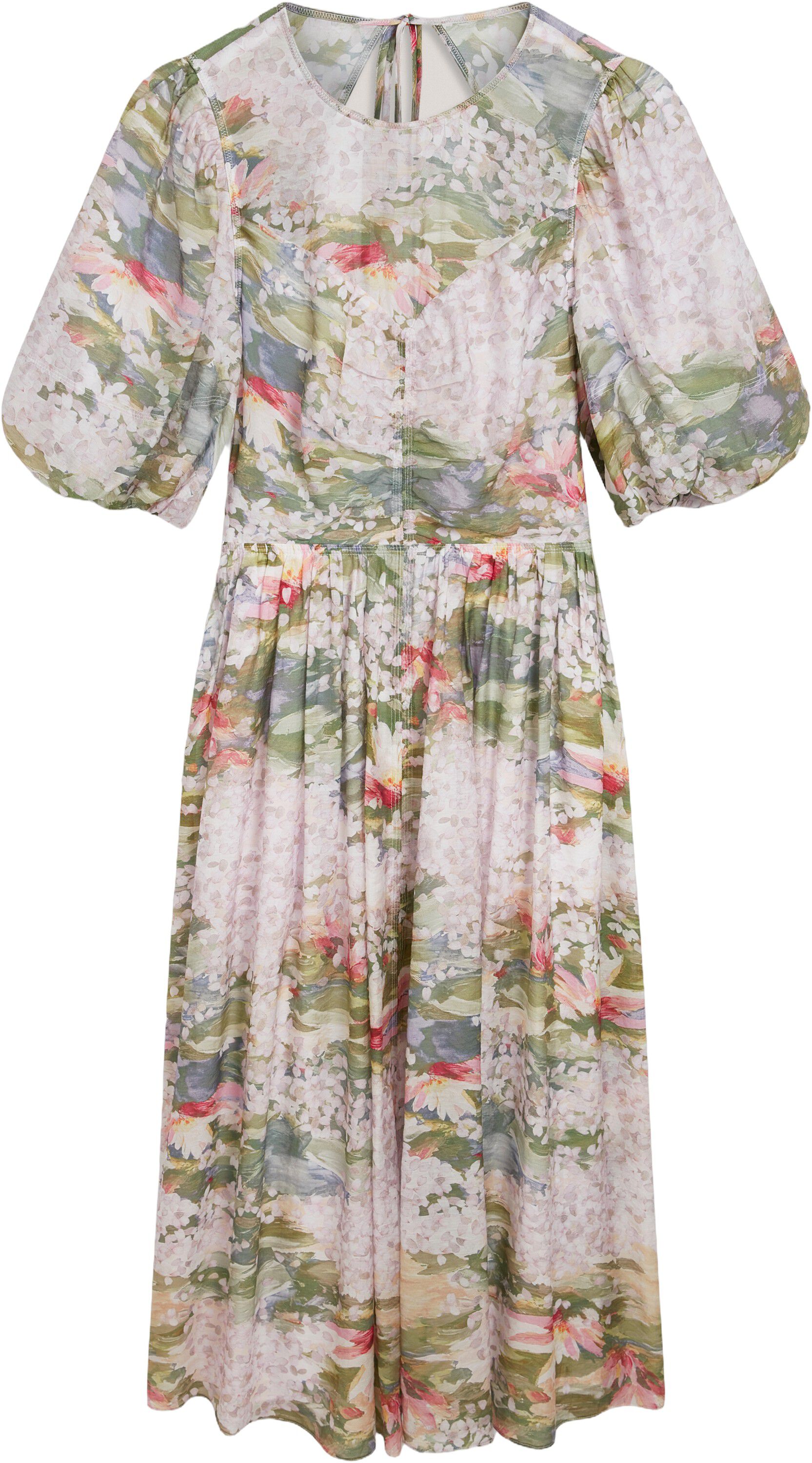 JONOR Puff Sleeve Printed Midi Dres