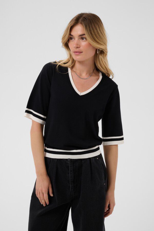 MilaSZ V-Neck SS Contast Pullover