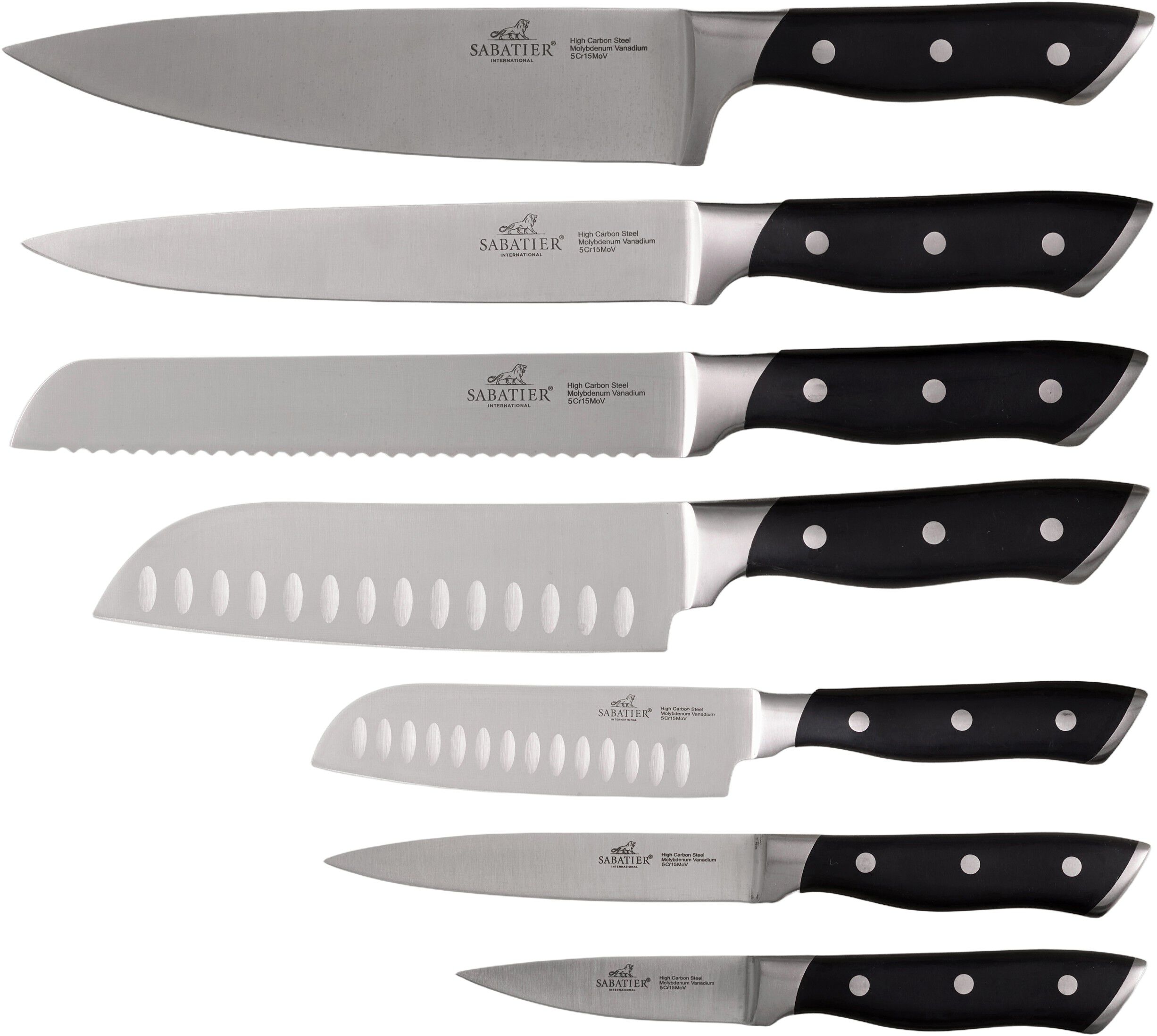 Knivsett Hercules 7 deler St&aring;l/Svart ABS